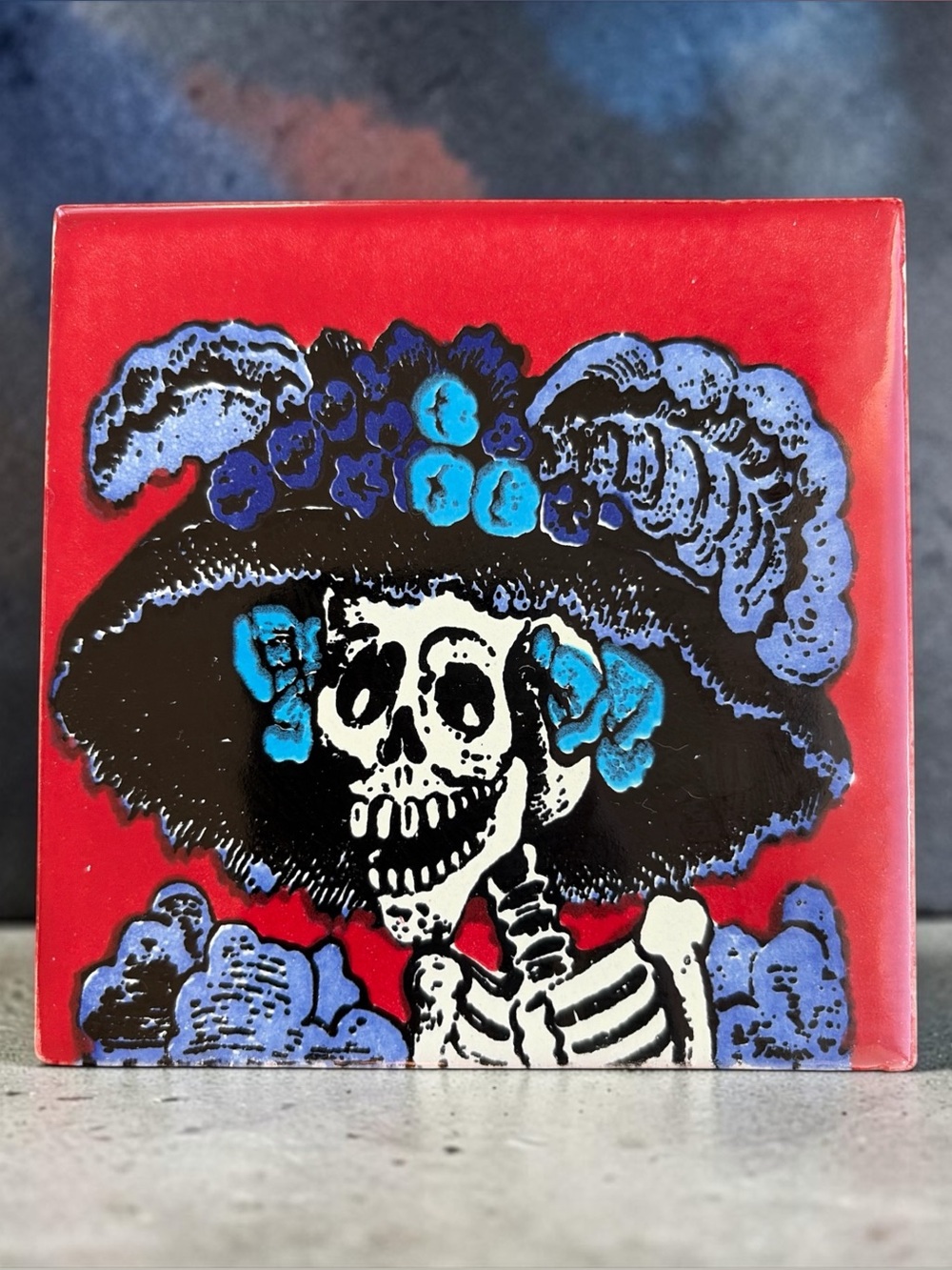 VINTAGE-STYLE LA CATRINA SKELETON ART TILE